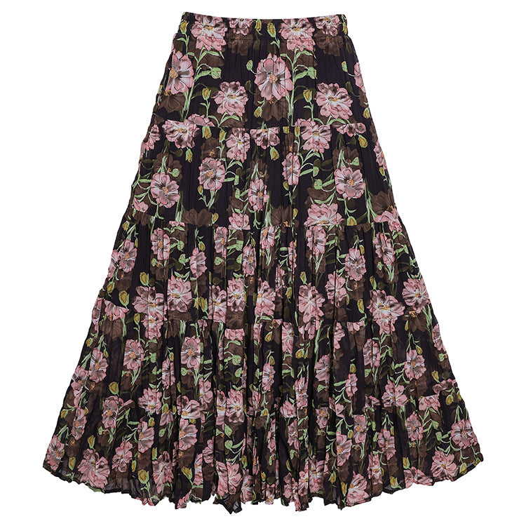 Floral Print High Waist Pleated Skirt