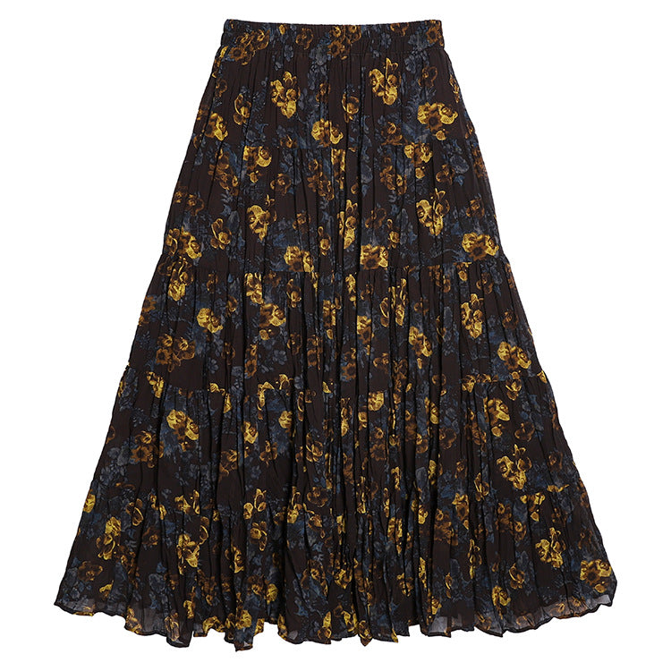 Floral Print High Waist Pleated Skirt