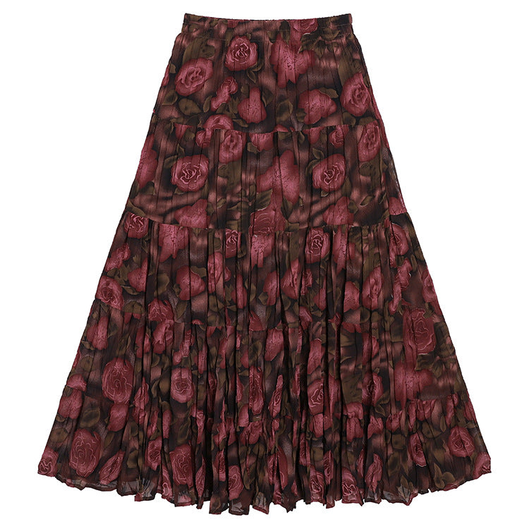 Floral Print High Waist Pleated Skirt