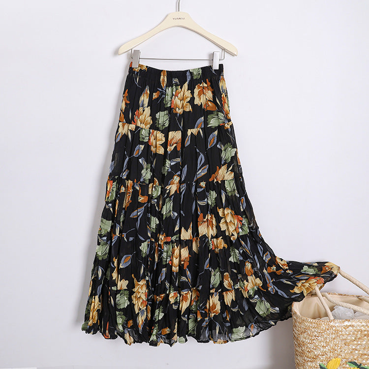 Floral Print High Waist Pleated Skirt