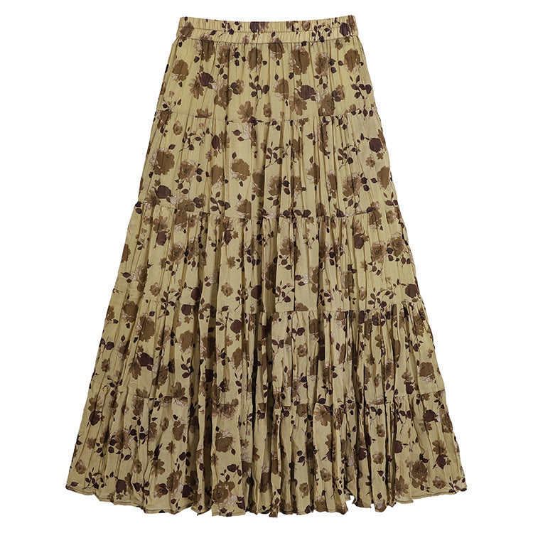 Floral Print High Waist Pleated Skirt