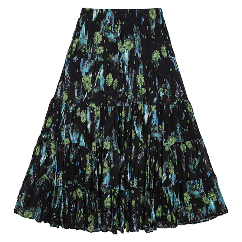 Floral Print High Waist Pleated Skirt