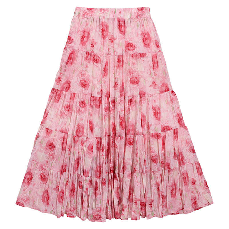 Floral Print High Waist Pleated Skirt