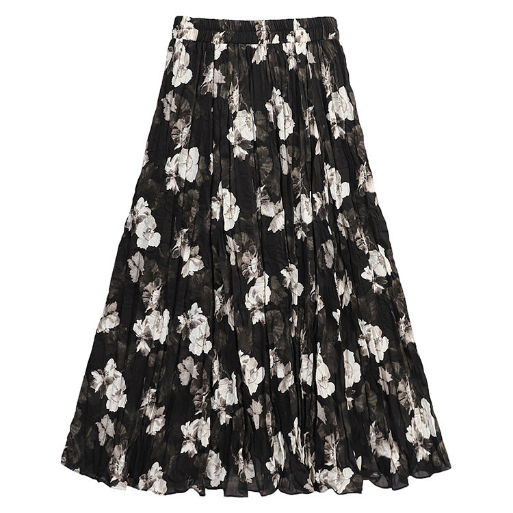 Floral Print High Waist Pleated Skirt