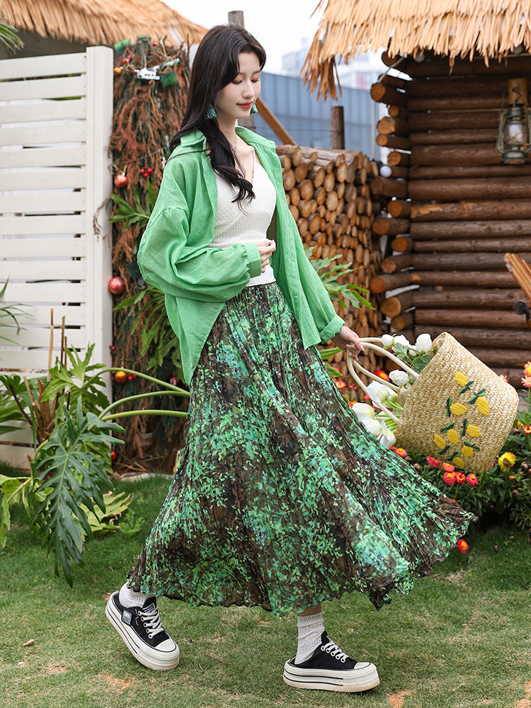 Floral Print High Waist Pleated Skirt
