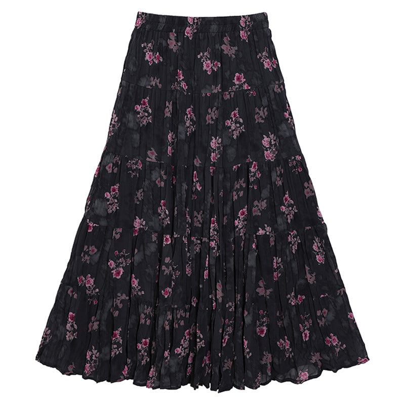 Floral Print High Waist Pleated Skirt