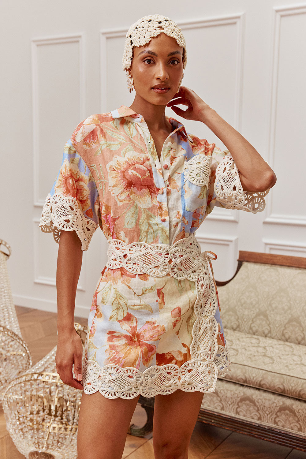 Floral Print Linen Shirt and Shorts Set