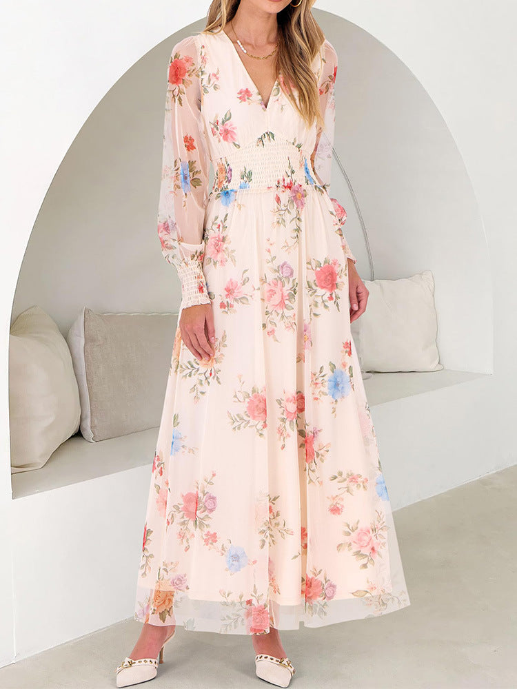 Floral Print Long Sleeve A-Line Dress