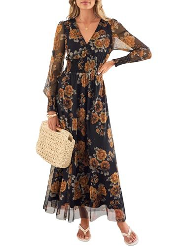 Floral Print Long Sleeve A-Line Dress