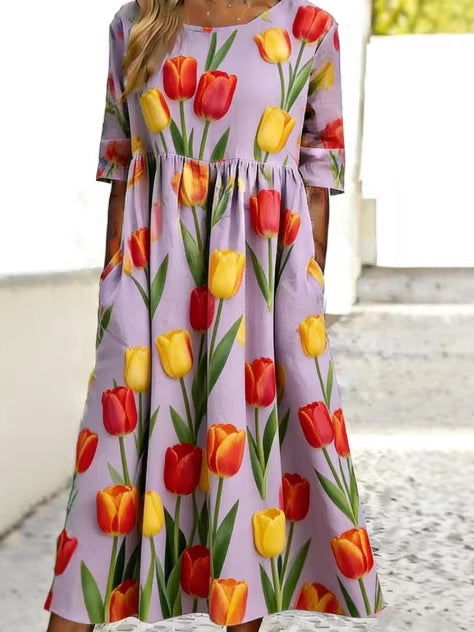 Floral Print Long Sleeve Dress