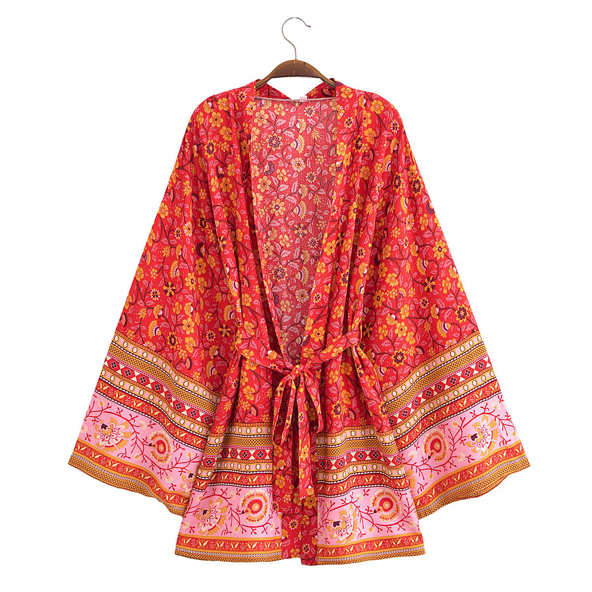 Floral Print Long Sleeve Kimono Beach Sun Protection Jacket