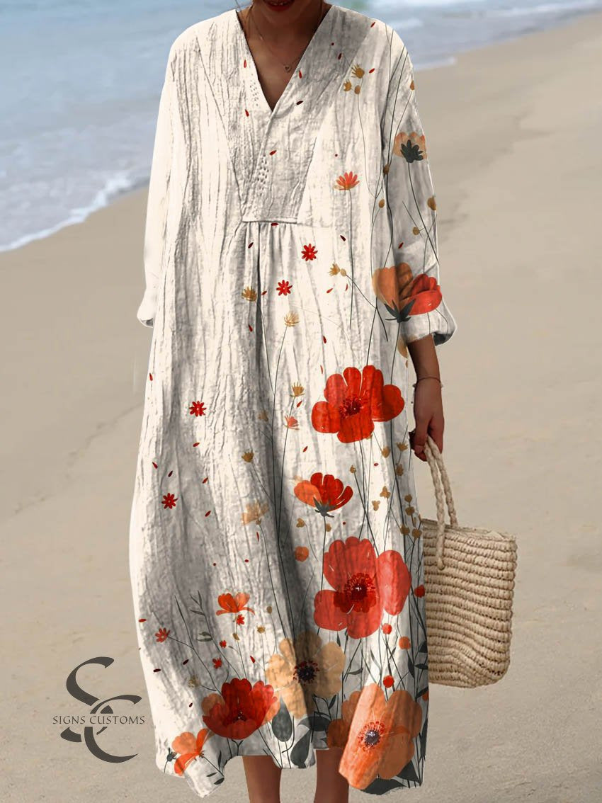 Floral Print Long Sleeve Shirt Dress