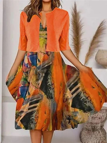 Floral Print Midi Dress Suit