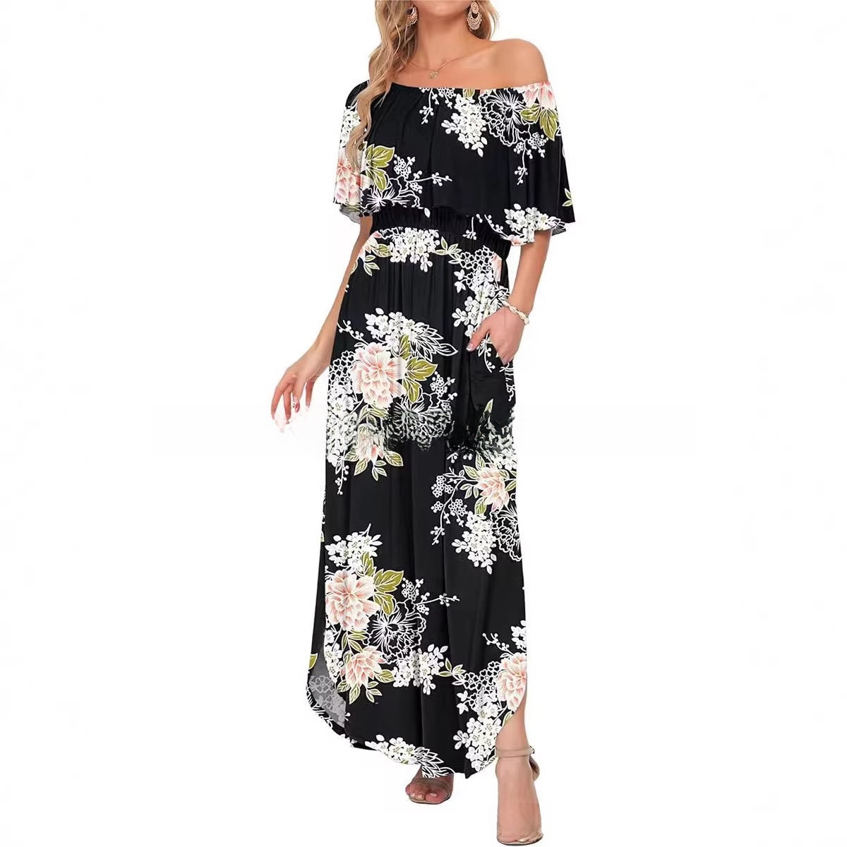 Floral Print Off-Shoulder Long Dress