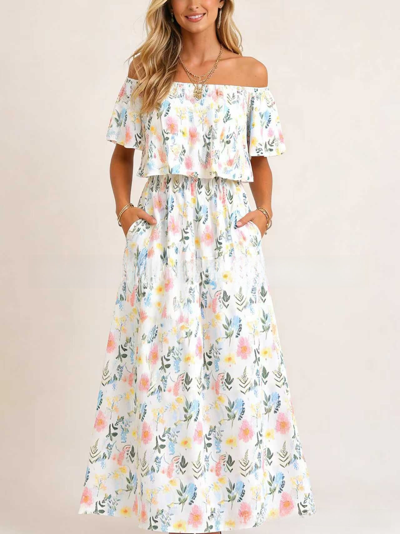 Floral Print Off-Shoulder Long Dress