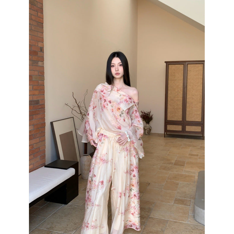 Floral Print Off-Shoulder Top and Pants Set