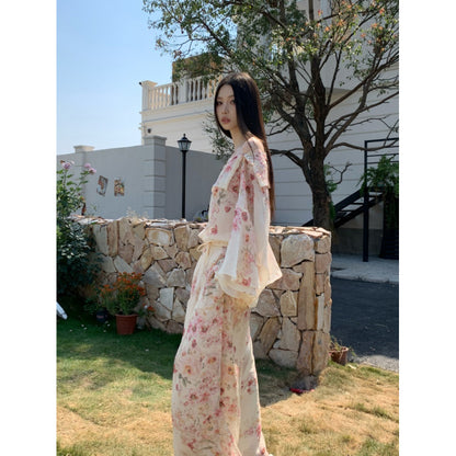 Floral Print Off-Shoulder Top and Pants Set