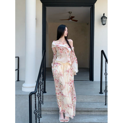 Floral Print Off-Shoulder Top and Pants Set