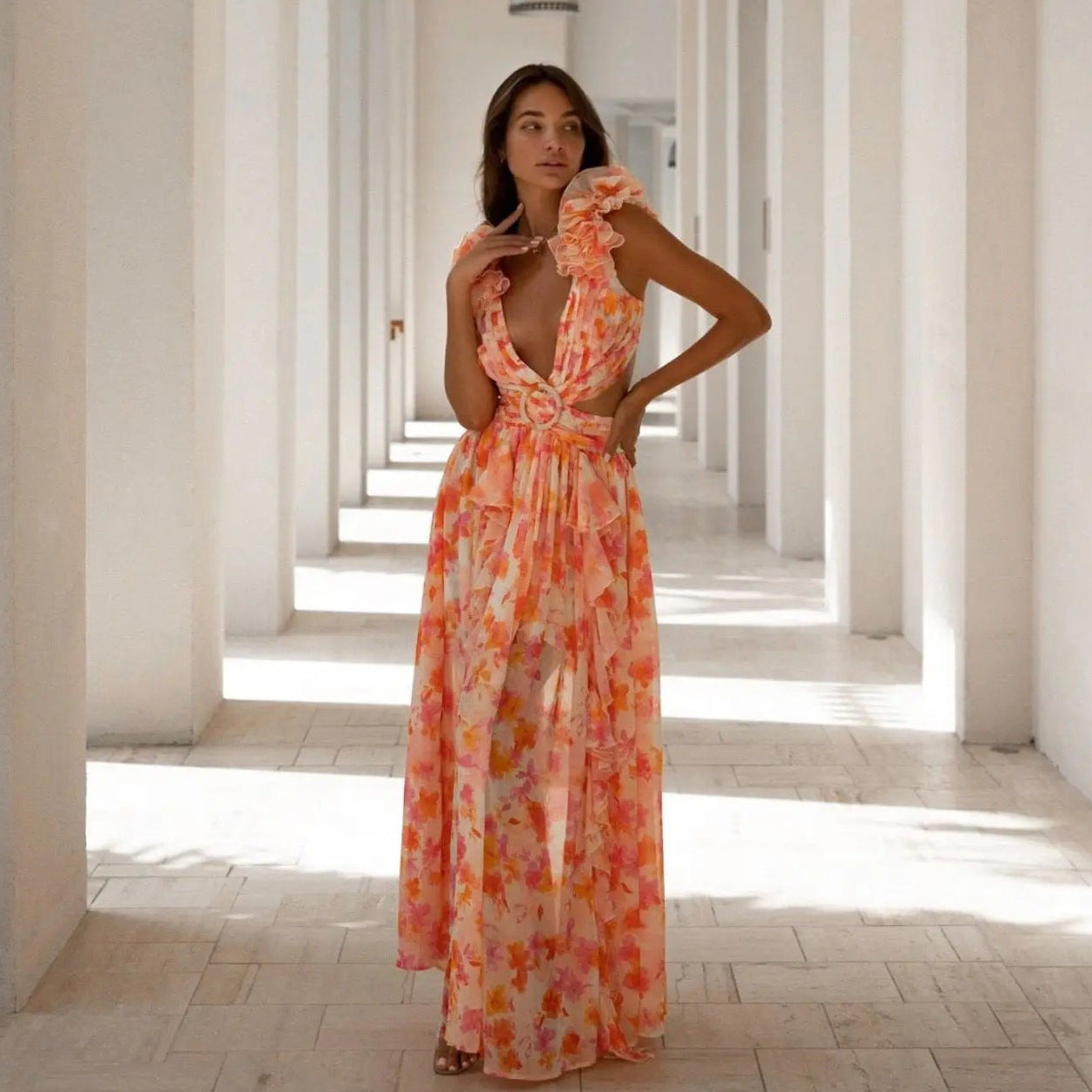 Floral print off-the-shoulder dress