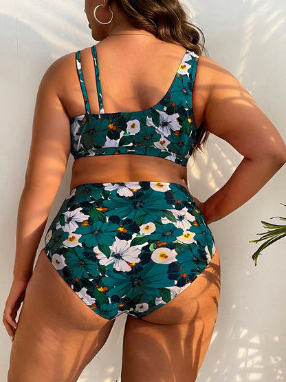 Floral Print Plus Size Swimsuit for Women