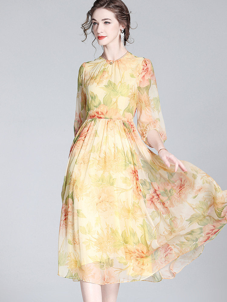 Floral Print Silk Dress