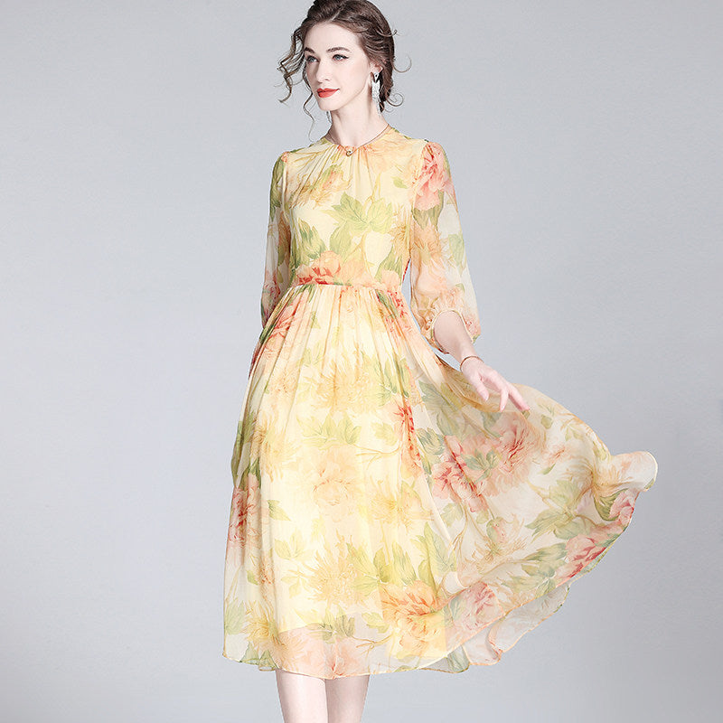 Floral Print Silk Dress