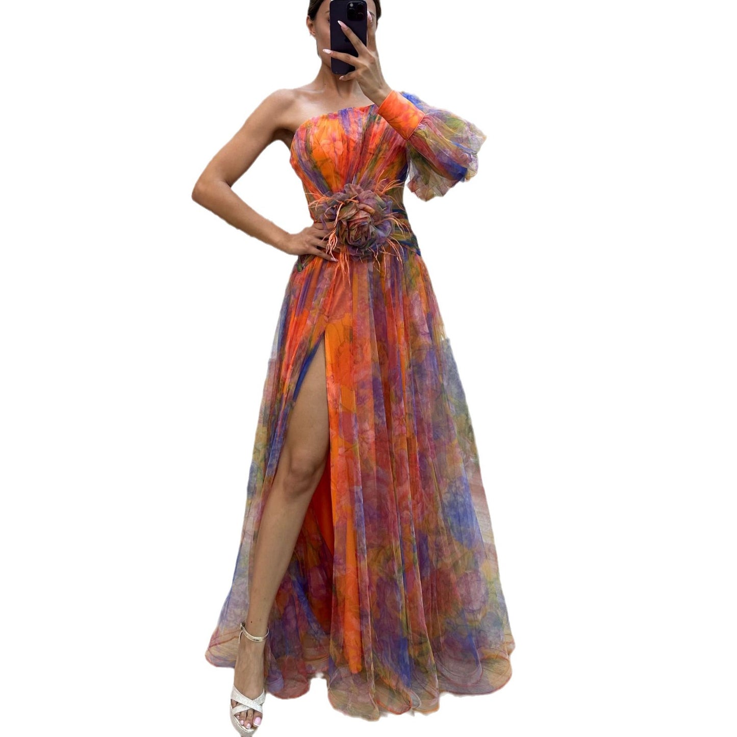 Floral Print Slant Shoulder Dress