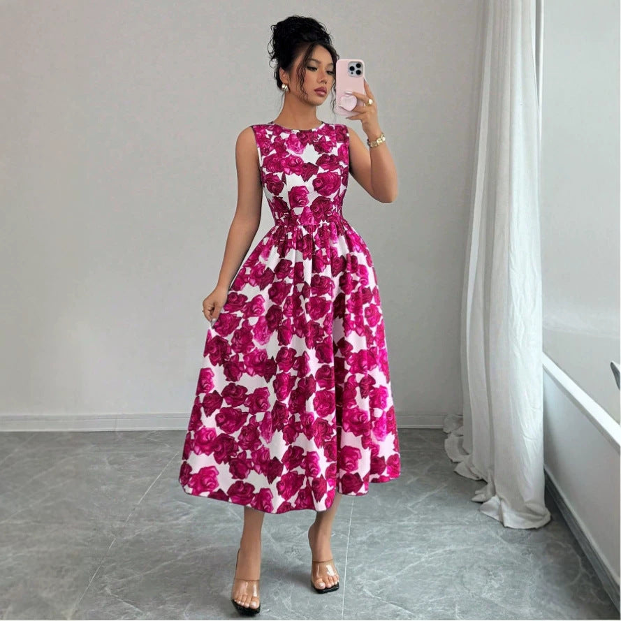Floral Print Sleeveless A-Line Dress