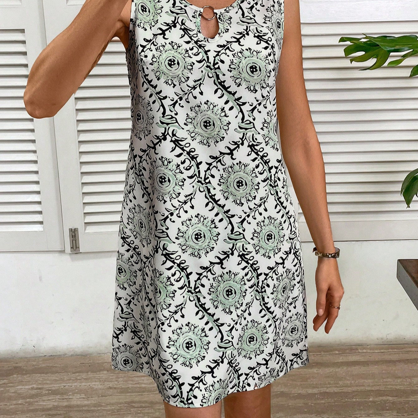 Floral Print Sleeveless A-Line Dress