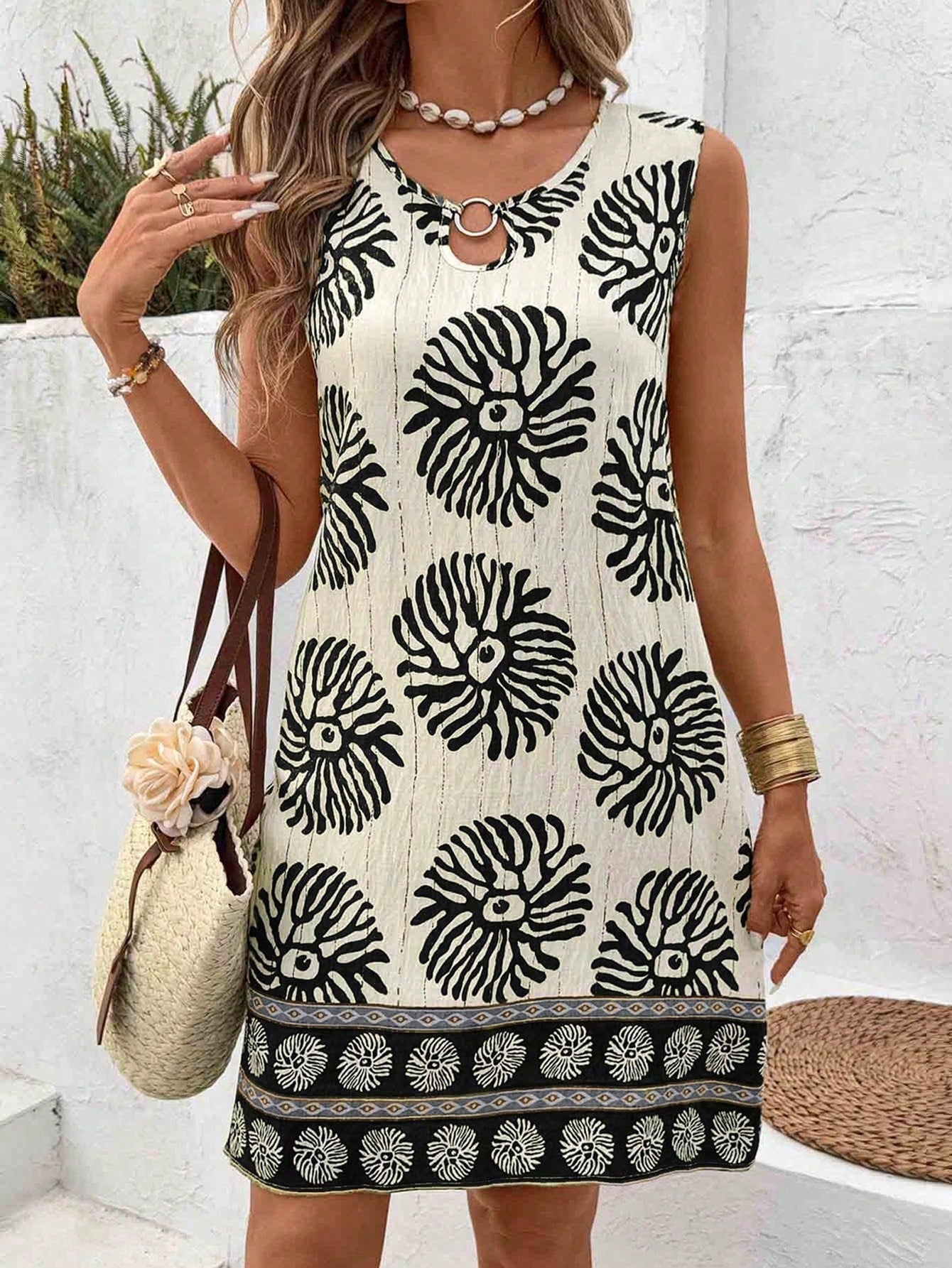 Floral Print Sleeveless A-Line Dress