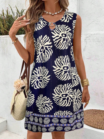 Floral Print Sleeveless A-Line Dress