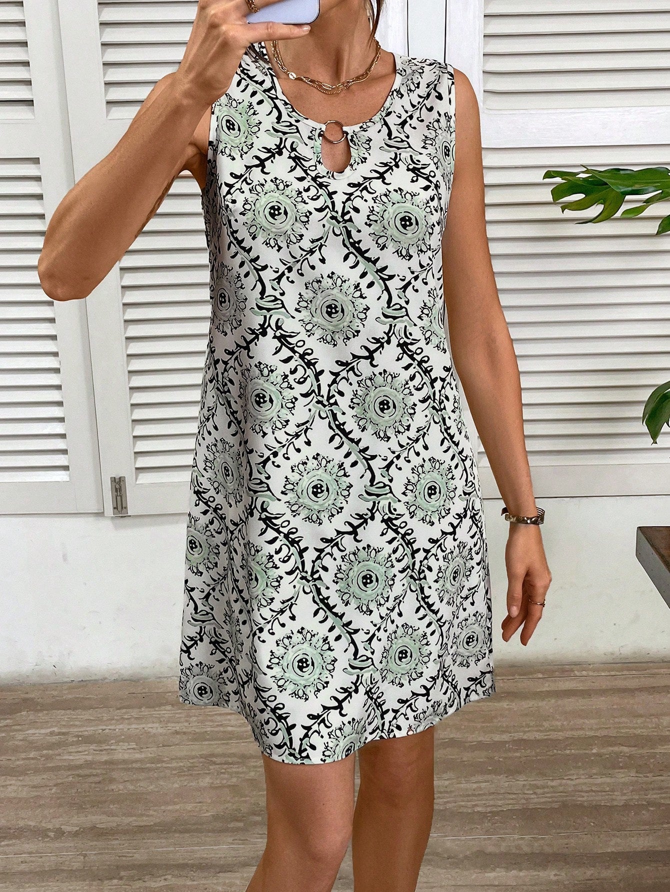 Floral Print Sleeveless A-Line Dress