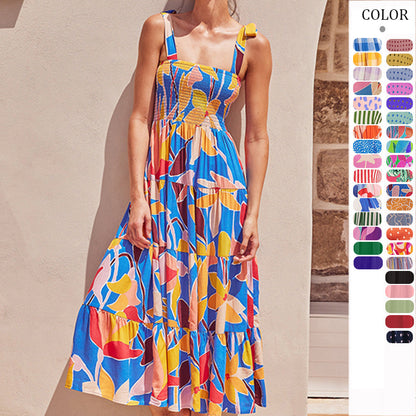 Floral Print Sleeveless Long Dress