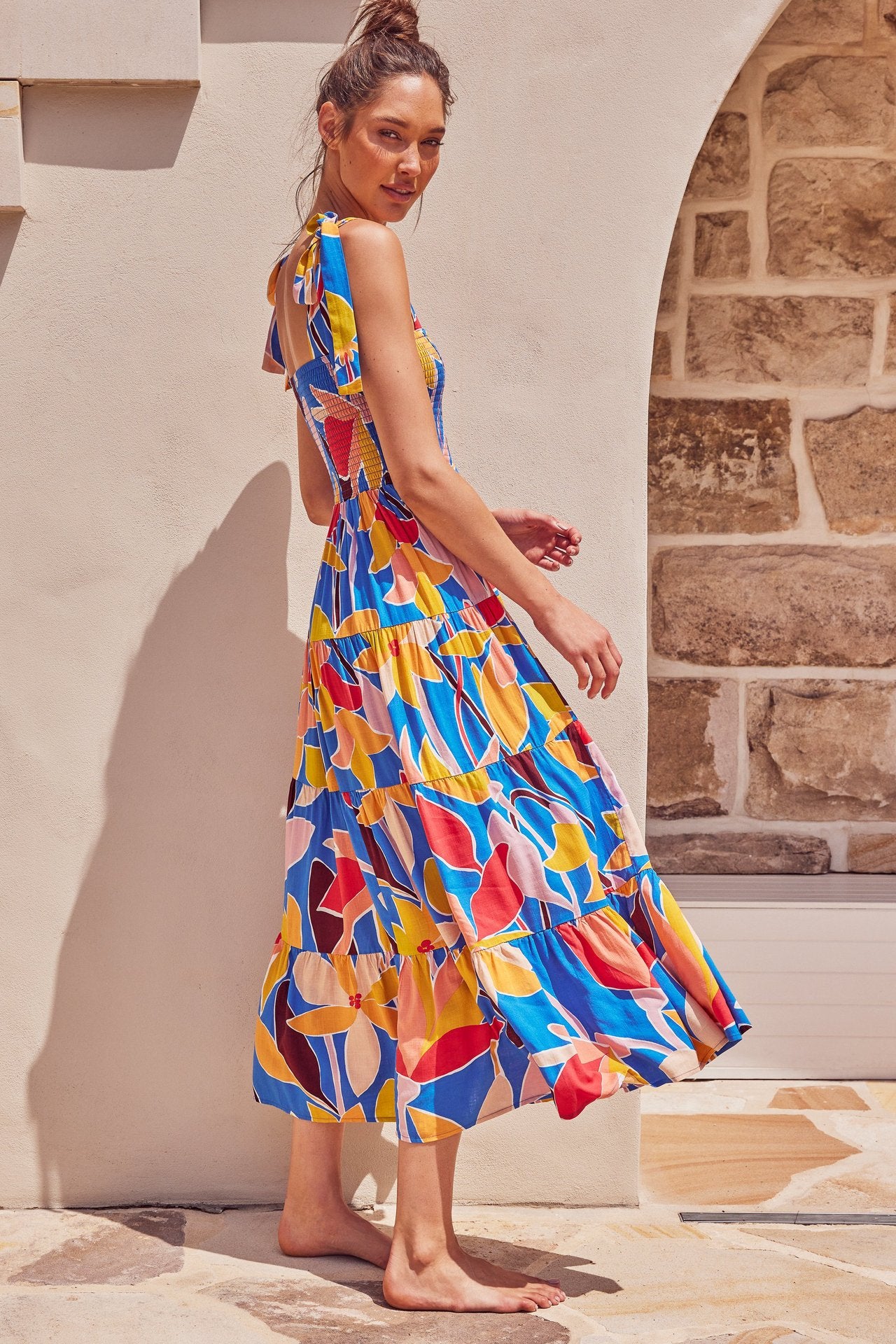 Floral Print Sleeveless Long Dress