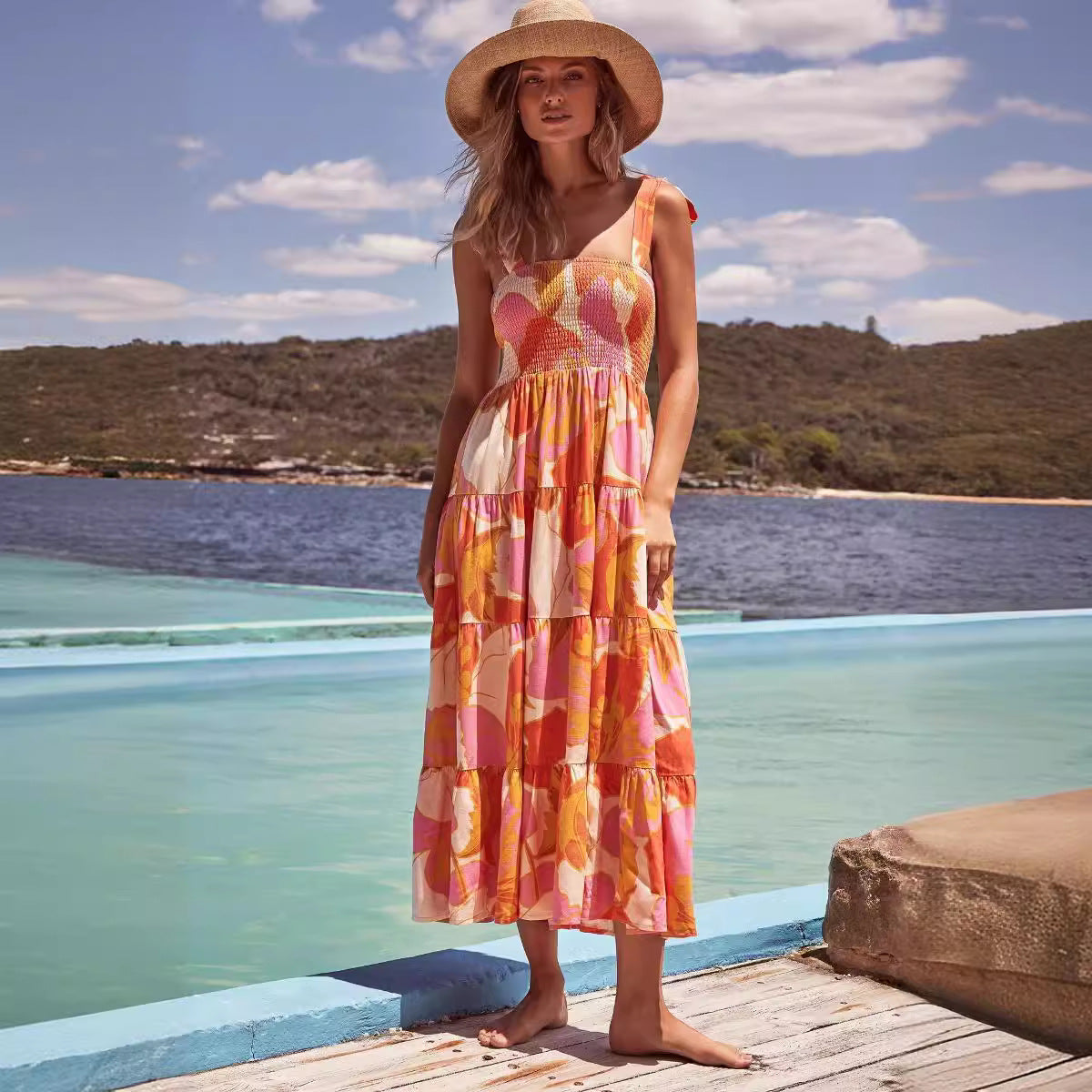 Floral Print Sleeveless Long Dress