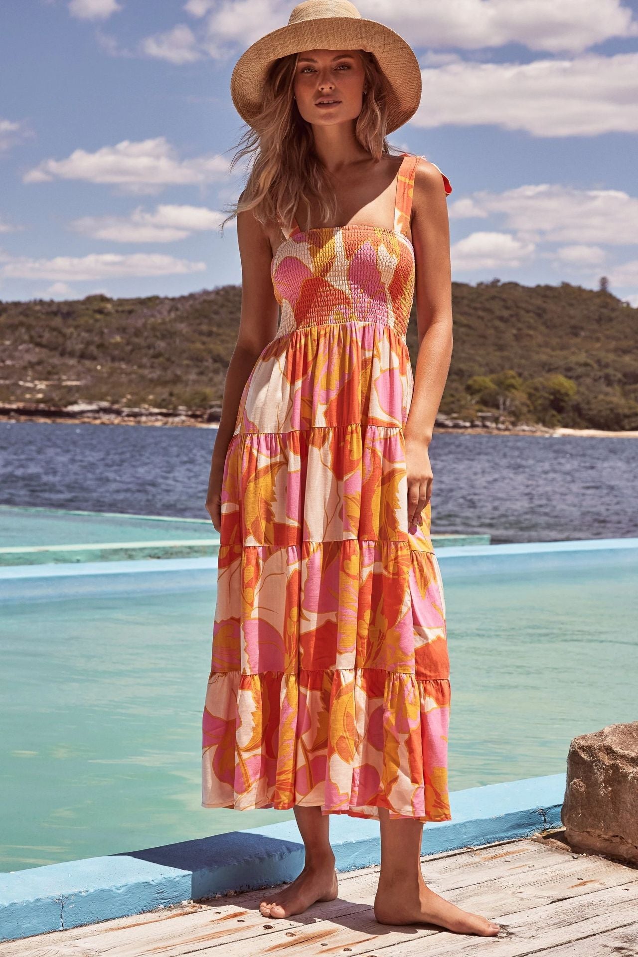 Floral Print Sleeveless Long Dress