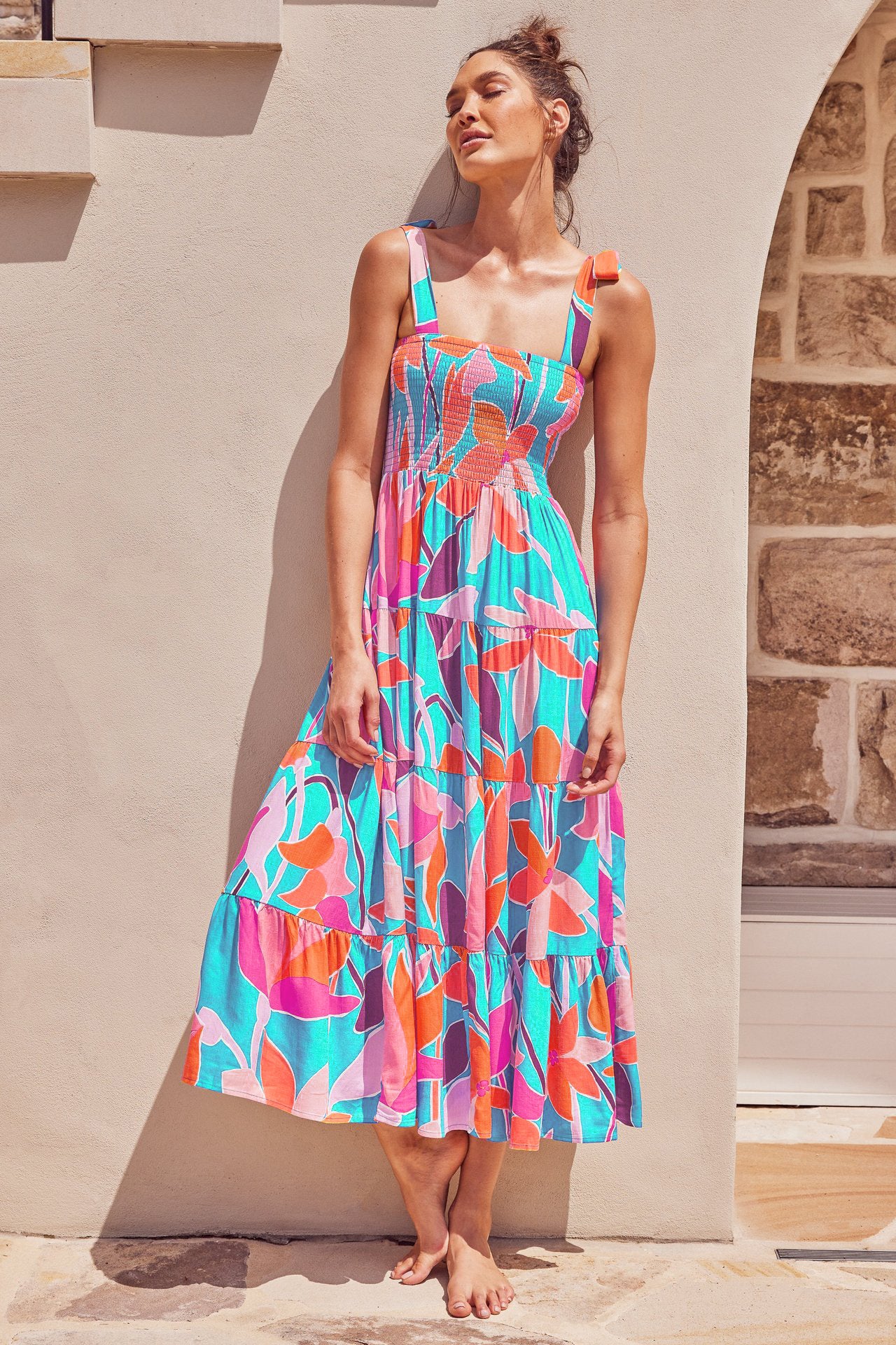 Floral Print Sleeveless Long Dress