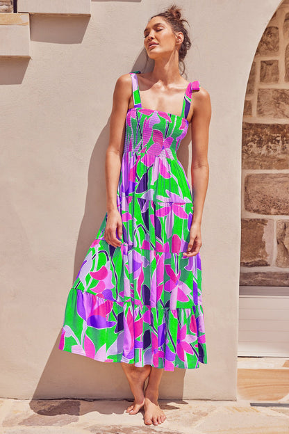 Floral Print Sleeveless Long Dress