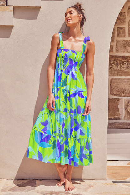 Floral Print Sleeveless Long Dress
