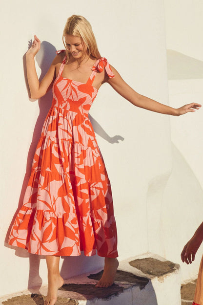 Floral Print Sleeveless Long Dress