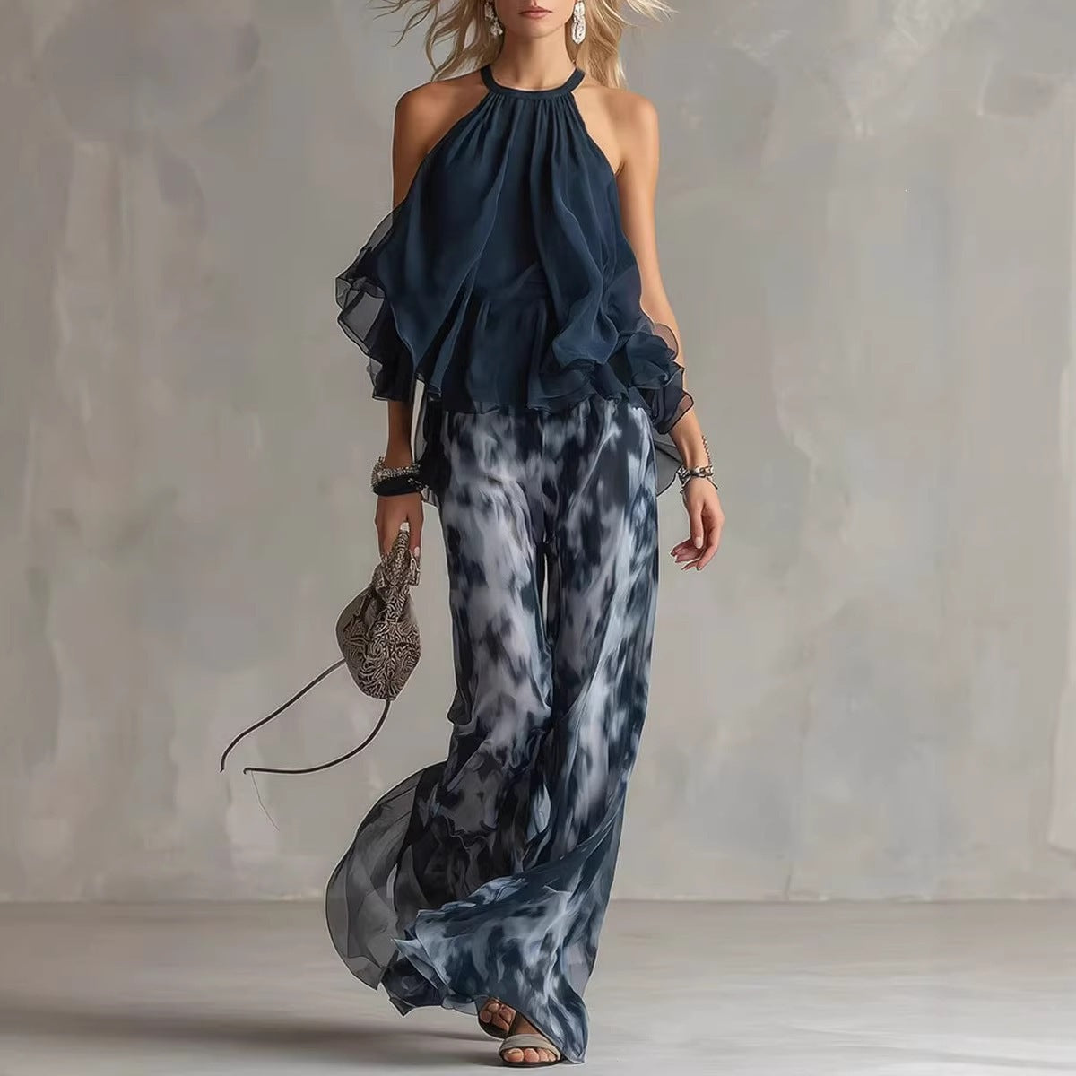 Floral Print Sleeveless Top and Wide-Leg Pants Set