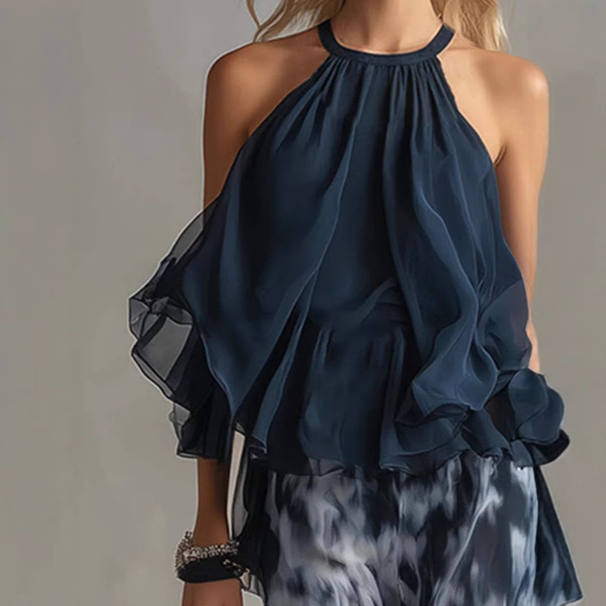 Floral Print Sleeveless Top and Wide-Leg Pants Set