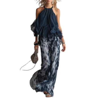 Floral Print Sleeveless Top and Wide-Leg Pants Set