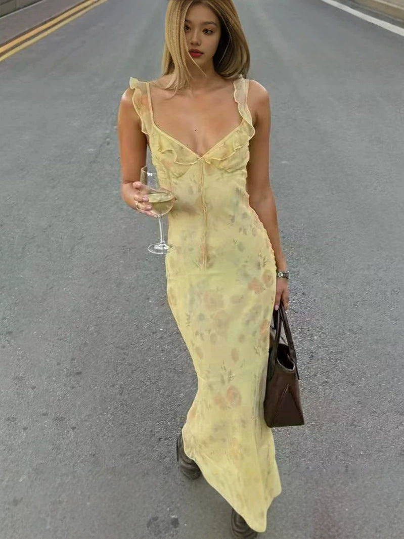 Floral Print Slim Fit Strap Dress