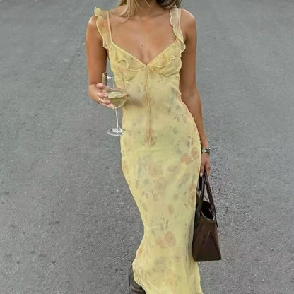 Floral Print Slim Fit Strap Dress