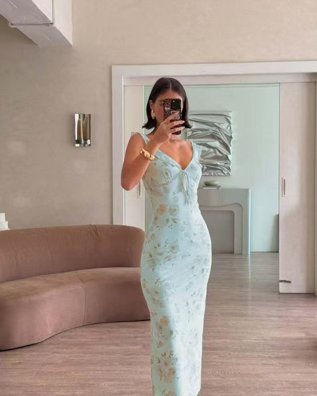 Floral Print Slim Fit Strap Dress