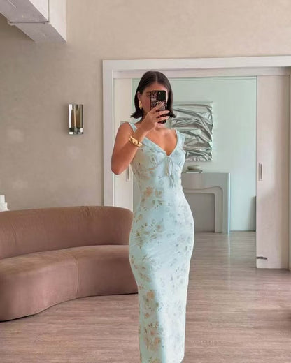 Floral Print Slim Fit Strap Dress