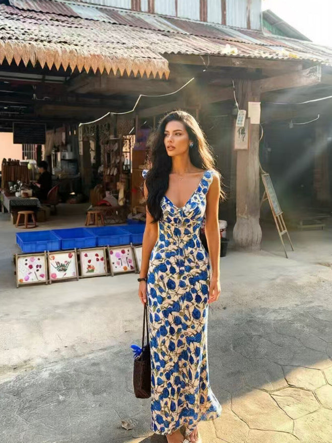 Floral Print Slim Fit Strap Dress