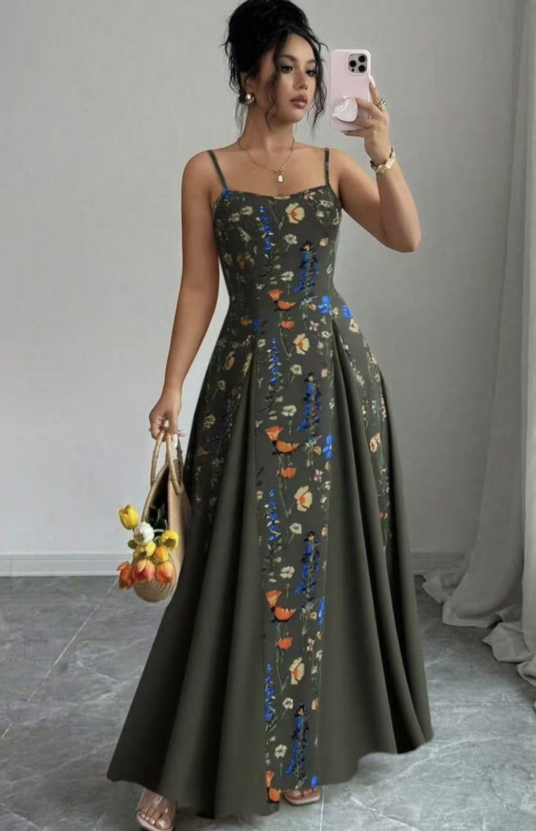 Floral Print Sling Dress with Adjustable Strap