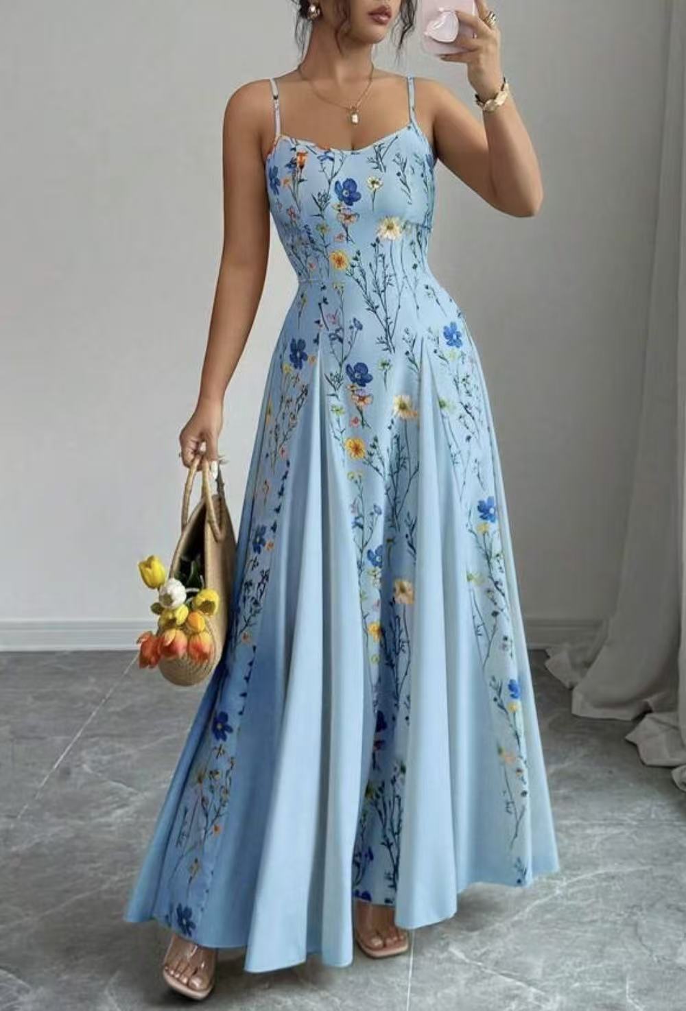 Floral Print Sling Dress with Adjustable Strap